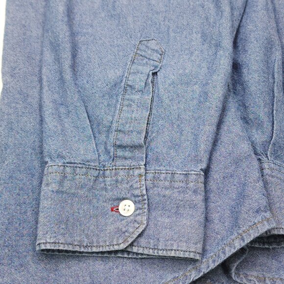 Mens Wrangler Jeans Co. Red Long Sleeve Denim Pearl Snap Shirt XL - Picture 9 of 10